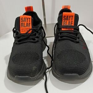 SAYT RLAE Mens Black and Orange Athletic Work Shoes With Carbon Fiber Toe NWOT